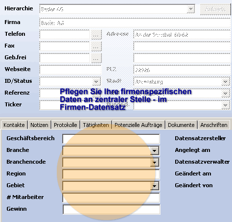 Screen Kontaktdetailansichtregisterkarten