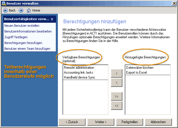 Screen Benutzerberechtigungen